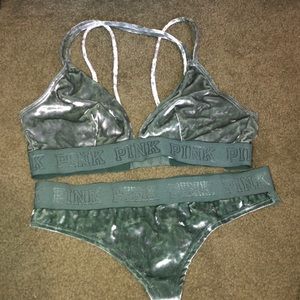 PINK velvet bra and underwear set